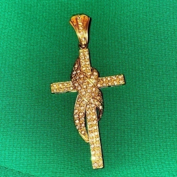 14k Solid Yellow Gold Cross Pendant Sparkling 14K protection & faith Unisex